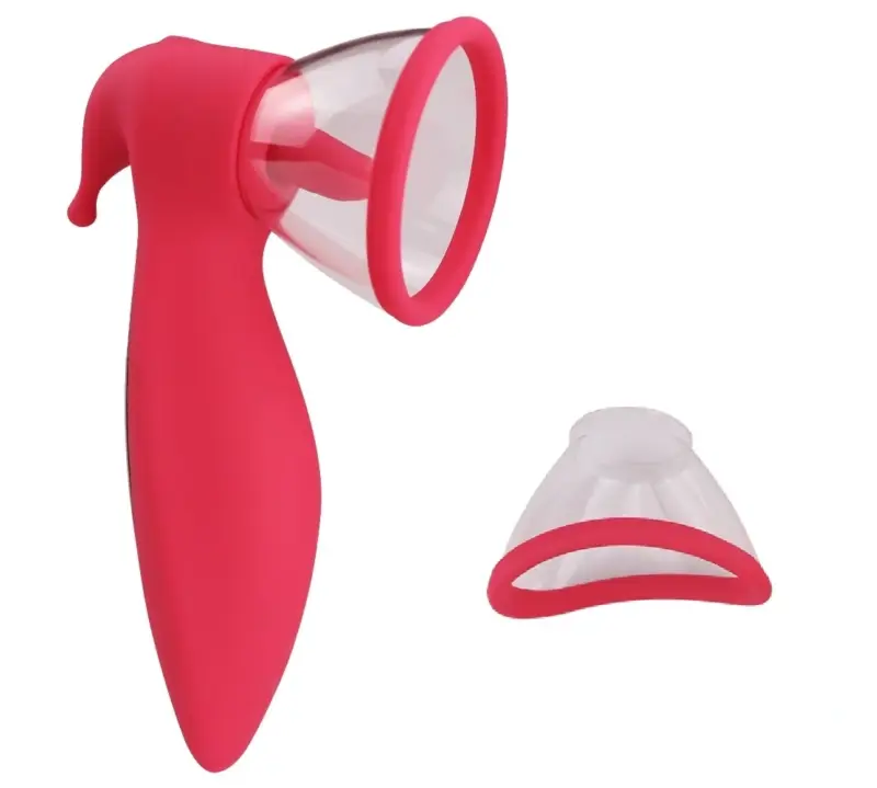 Stimulator 3 in 1, 2 Cupe Incluse, 10 Moduri Vibratii, 10 Moduri Suctiune, 10 Moduri Miscari Limba, Silicon, USB, Rosu, 17.1 cm