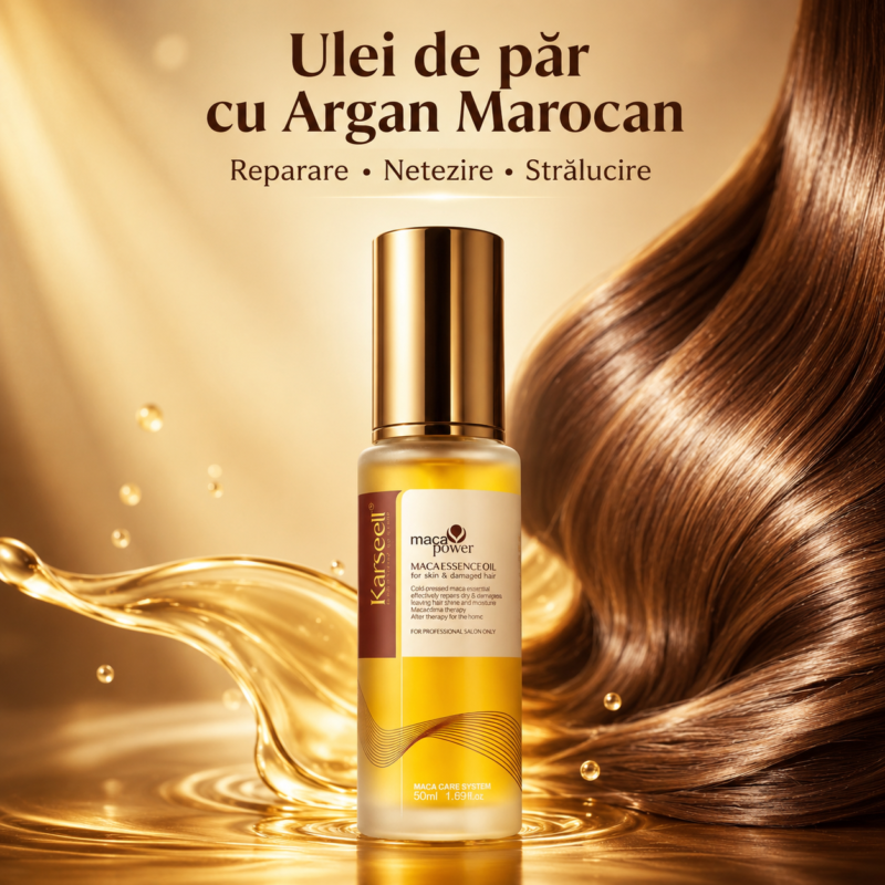 Ulei de Păr Karseell cu Argan Marocan și Vitamina E, Reparator, pentru Păr Uscat și Deteriorat, Hidratare și Strălucire, 50 ml