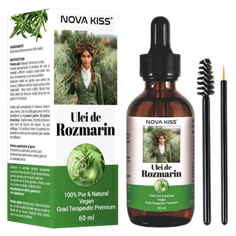 ULEI DE ROZMARIN PREMIUM 100% NATURAL  PUR NOVA KISS  PENTRU CRESTEREA PARULUI SI INGRIJIREA PIELII, 60 ML