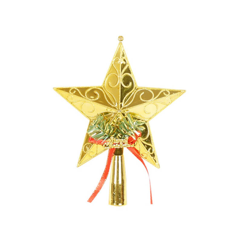 Varf decorativ de brad, Auriu, in forma de Stea, cu decoratiune Merry Chris, 5 x 15 cm – Default Title