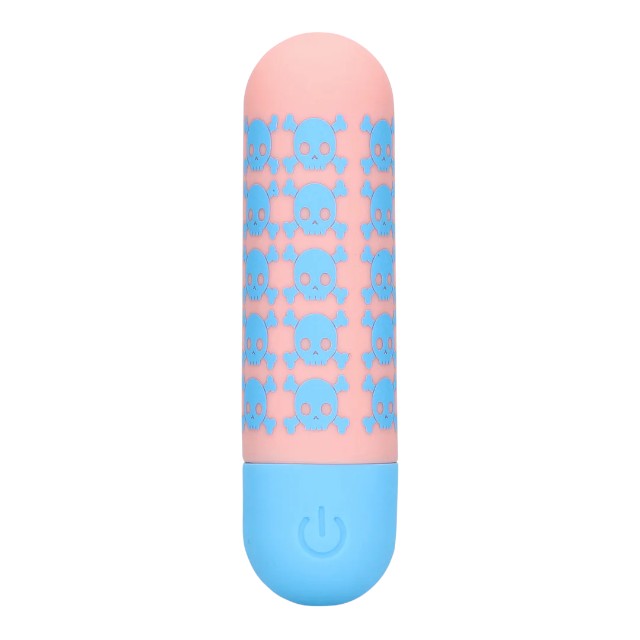 Vibrator bullet S-LINE Bone to be Wild, pentru stimularea clitorisului, design cu cranii, 10 funcții de vibrație, roz cu albastru