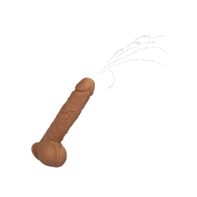 Vibrator CALEXOTICS Squirting Fuck Stick, realistic cu funcție de ejaculare, 10 funcții de vibrație, culoare maro, 22.7 cm