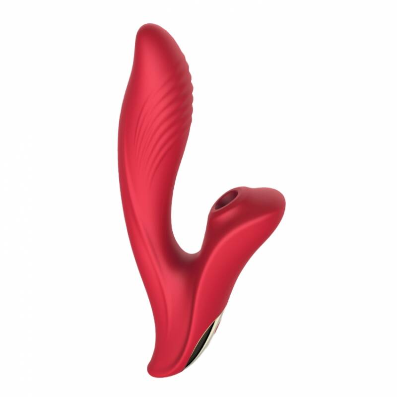 Vibrator Deluxe Charming, 10 Moduri Suctiune, 3 Moduri Vibratii Puternice, Silicon, USB, Rosu, 20 cm, Passion Labs