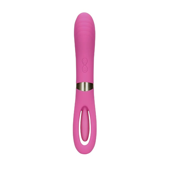 Vibrator dublu LOVELINE Double-Sided Flapping and G-Spot Vibrator, cu funcție de lovituri ritmice, 20 funcții de vibrație, roz