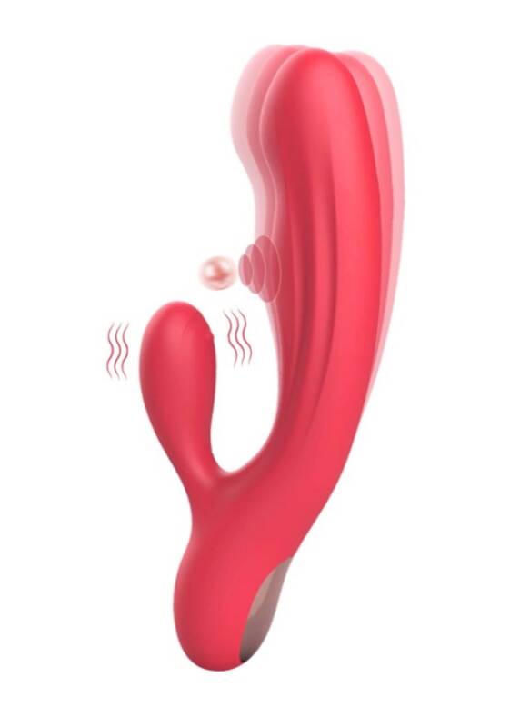 Vibrator Iepuras Crush, 10+10 Moduri Stimulatoare, Silicon, USB Magnetic, Rosu, 20.5 cm, Guilty Toys