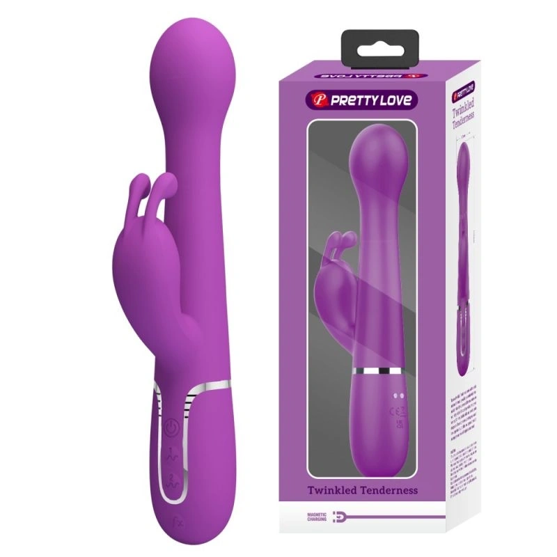 Vibrator Iepuras Dejon, 7 Moduri Vibratii, 4 Moduri Impingere si Rotatii, Silicon, USB Magnetic, Mov Inchis, 22.6 cm