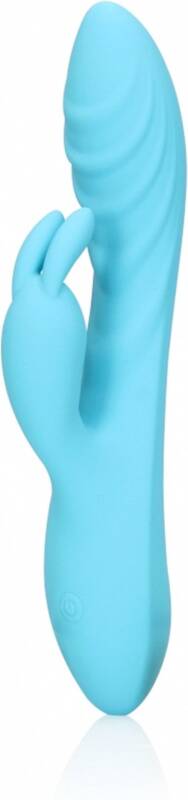 Vibrator Iepuras Ribbed,  10 Moduri Vibratii, Silicon, USB, Albastru, 21 cm