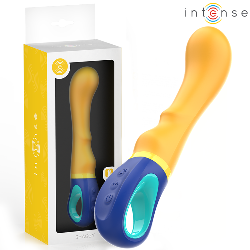 Vibrator INTENSE – SHAGGY, pentru punctul G, galben, cu vibratii r