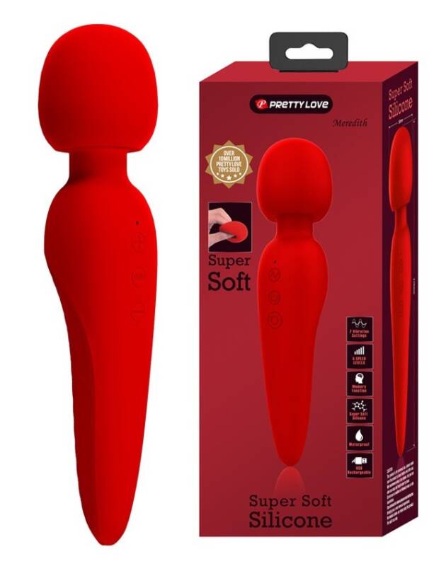 Vibrator Masaj Meredith, 7 Moduri Vibratii & 5 Intensitati Viteza, Silicon, USB, Rosu, 21.5 cm