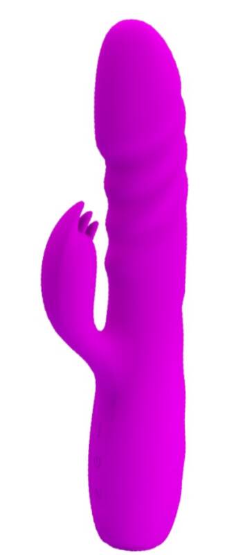 Vibrator Pretty Love Melanie, 12 Moduri Vibratii, 3 Moduri Thrusting, Silicon, USB, Mov, 20.5 cm