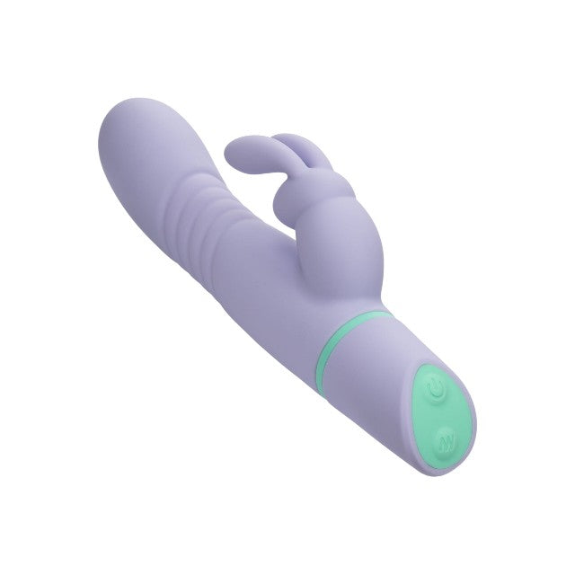 Vibrator rabbit CALEXOTICS Love Bunny – Thrusting Bunny, cu funcție de penetrare, 100+ combinații de senzații, rezistent la apă IPX7, mov