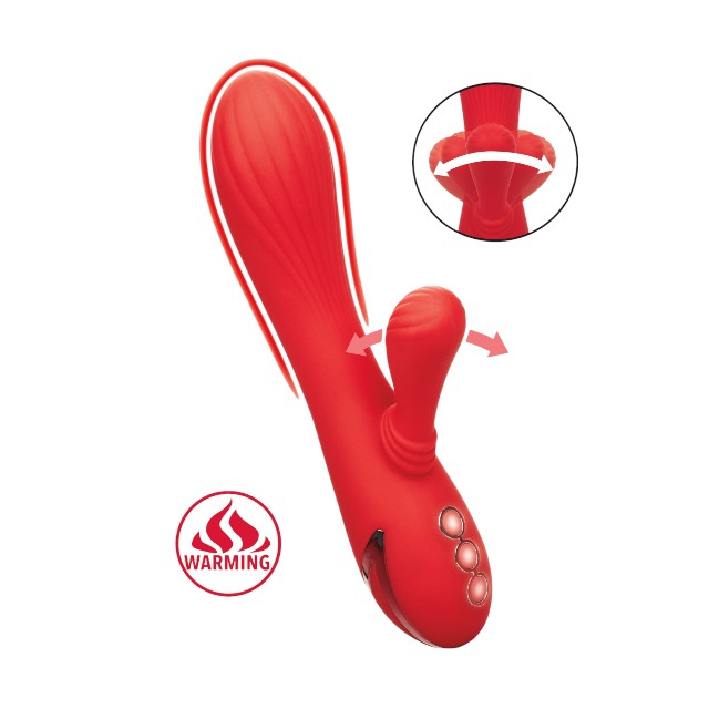Vibrator rabbit CALEXOTICS Palisades Passion, pentru stimularea clitorisului și punctului G, cu funcție de încălzire, 10 funcții de vibrație, roșu