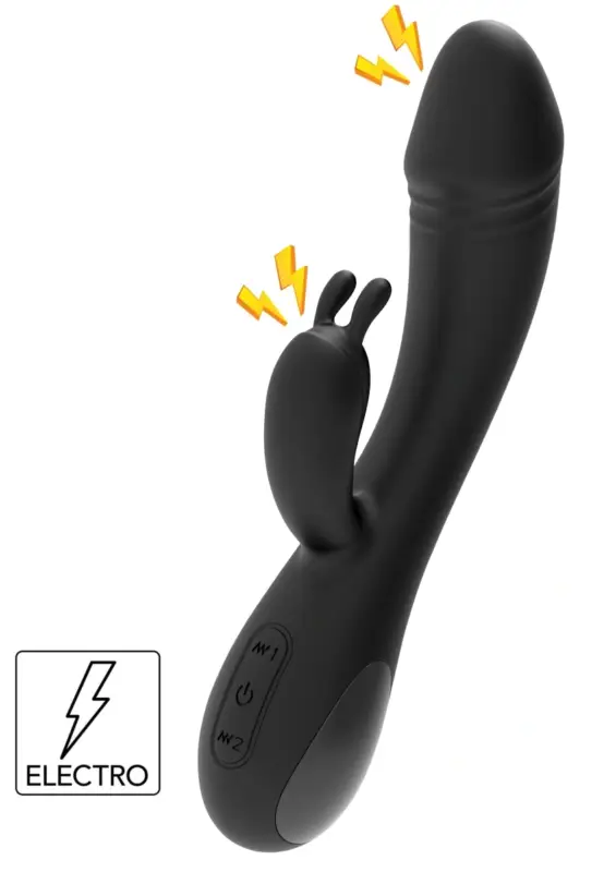 Vibrator Rabbit cu 5 Moduri Electrostimulare, 10 Moduri Vibratii, Silicon, USB, Negru, 20 cm