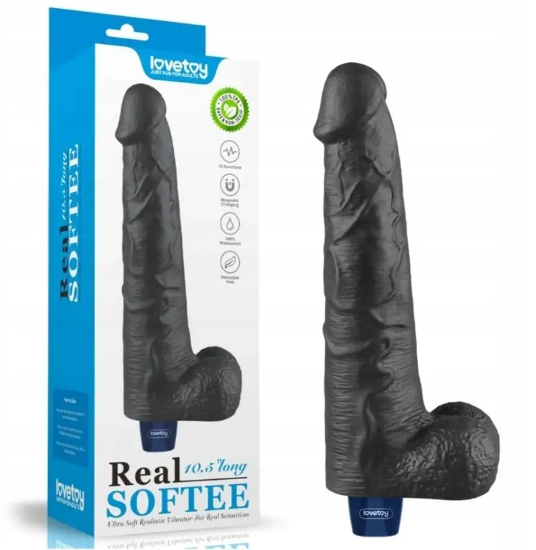 Vibrator Realist REAL SOFTEE,  10 Moduri Vibratii, TPE, Negru, 27.2 cm