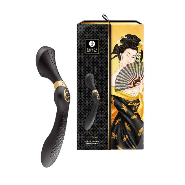 Vibrator Shunga – Zoa Black, motor puternic, silentios si discret, 10 functii de vibratie, 26.5 cm, negru