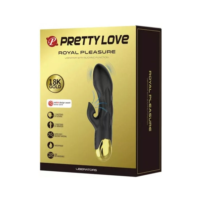 Vibrator stimulator Pretty Love – Naughty Play Royal Pleasure, cu 7 functii de vibrare si 7 de aspirare, incarcare USB, din silicon, negru