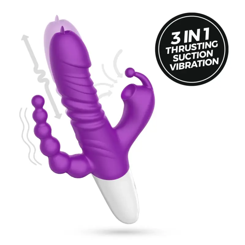 Vibrator Triplu Crushious Wrangler, Functii de Vibratii, Impingere, Suctiune, Silicon, USB, Mov, 23 cm