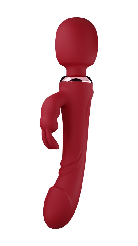 Vibrator Wand&Rabbit Great Mix, 10+10 Moduri Vibratii Puternice, Silicon, USB, Rosu, 24.6 cm, Mokko Toys, Velvet Obession
